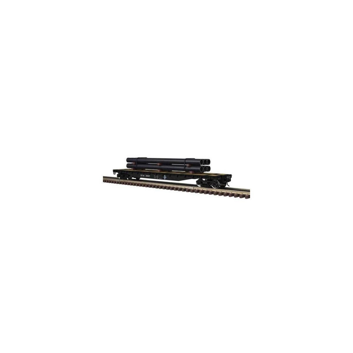 52`6` Flatcar w/Pipe Load - 2-Rail - Ready to Run - Trainman(R) -- Boston & Maine (black, white, blue), O, Atlas O 3002882