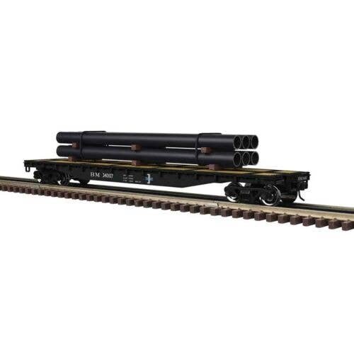 52`6` Flatcar w/Pipe Load - 2-Rail - Ready to Run - Trainman(R) -- Boston & Maine (black, white, blue), O, Atlas O 3002882