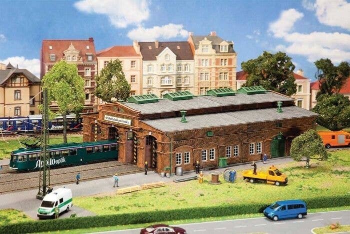 Dresden Streetcar Carbarn (Tram Depot) -- Kit - 14-13/16 x 10-7/8 x 4-7/8′ 37.6 x 27.6 x 12.4cm, HO, Faller Gmbh 191823