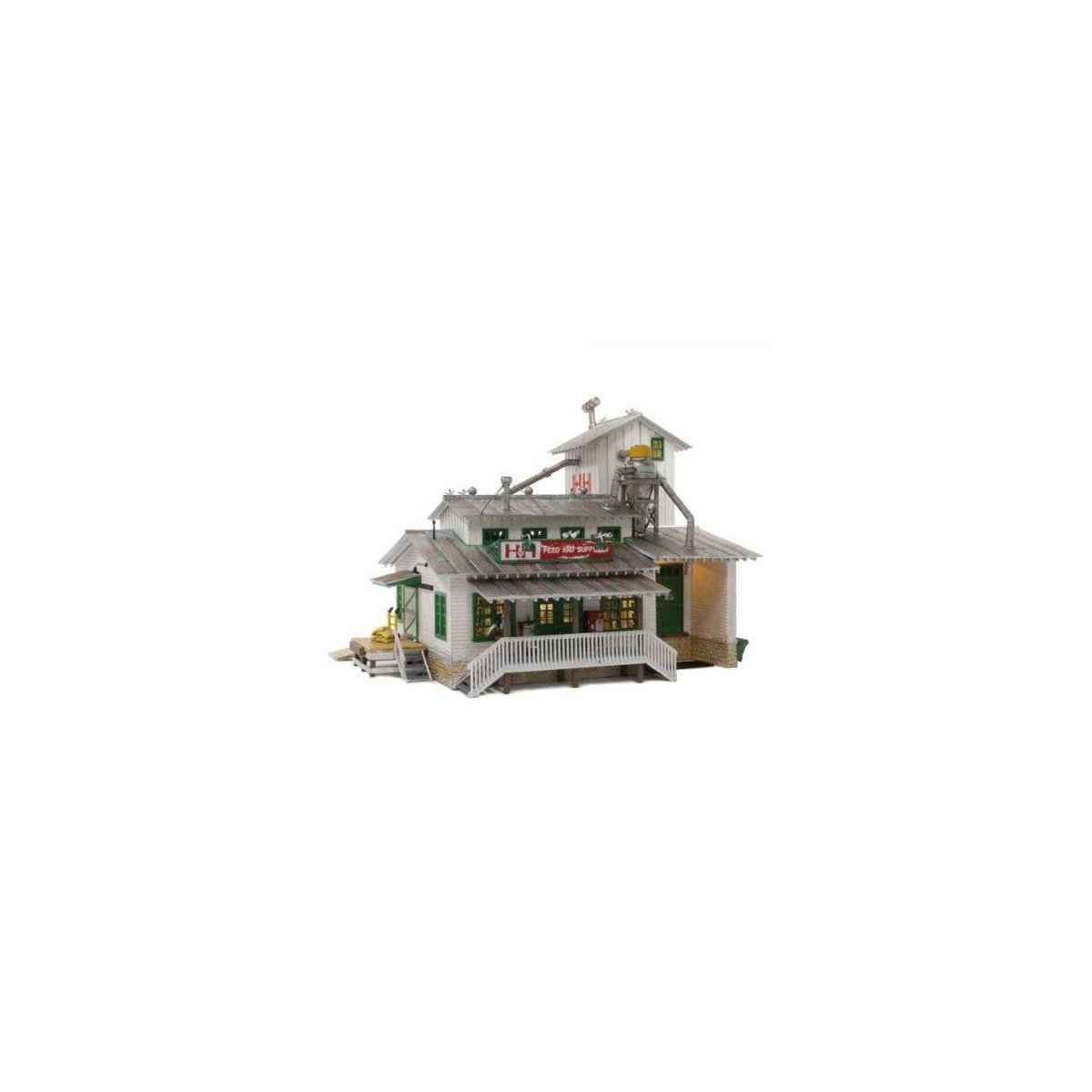 H&H Feed Mill - Built & Ready Landmark Structures(R) -- Assembled - 4-1/4 x 3-11/16 x 3-3/8′ 10., N, Woodland Scenics 4949