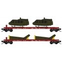 50′ Straight-Side Flatcar w/Helicopter Load 2-Pack - Ready to Run -- Santa Fe 95013, 95016 (red, Shock Control Markings), N, M