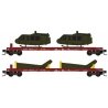 50′ Straight-Side Flatcar w/Helicopter Load 2-Pack - Ready to Run -- Santa Fe 95013, 95016 (red, Shock Control Markings), N, M