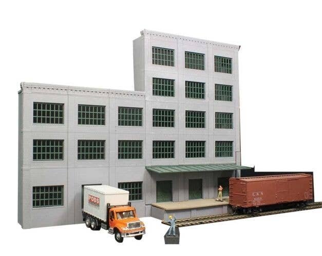 5-Story Building w/2 Overhead Doors, Loading Dock & Covered Dock - Keyrail -- Background Buildin, HO, Lunde Studios QBHODH5