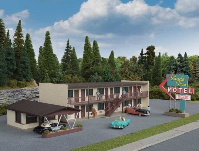 Vintage Motor Hotel -- Kit - 10-3/16 x 4 x 2-5/8′ 25.8 x 10.1 x 6.6cm, HO, Walthers Cornerstone 3488