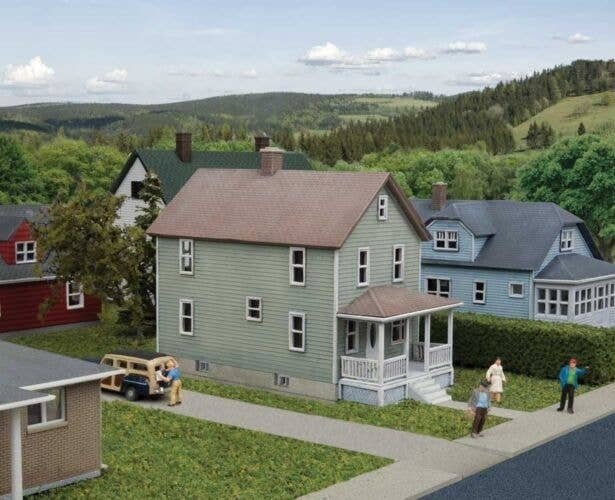 Two-Story Frame House -- Kit - 3-3/8 x 1-1/2 x 2-3/8′ 8.6 x 4 x 5.9cm, N, Walthers Cornerstone 3888