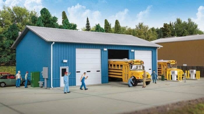 Bus Maintenance Garage -- Kit - 6-9/64 x 8 x 3-5/16′ 15.6 x 20.5 x 8.4cm, HO, Walthers Cornerstone 3360