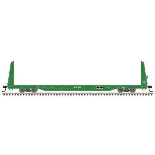 62′ Bulkhead Flatcar - Ready to Run -- Ashley Drew & Northern ADN 579 (green), HO, Trainman 20007948
