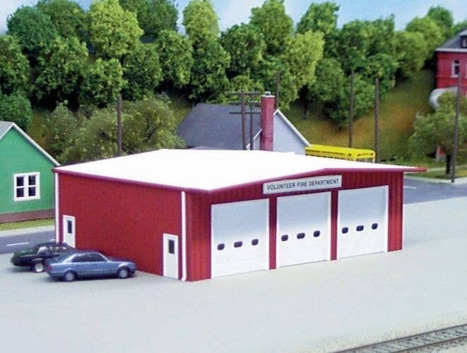 Fire Station -- Kit - Red 7 x 5-1/2′ 17.5 x 14cm, HO, Pikestuff 192