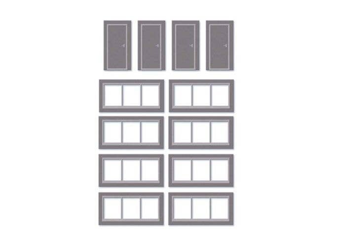 Doors & Windows Detail Pack - Wills -- Fits Concrete Industrial/Retail Building Made Using 552-SSM300, HO, Peco SSM314