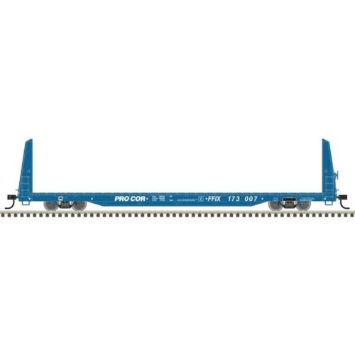 62′ Bulkhead Flatcar - Ready to Run -- Procor FFIX 173007 (dark blue), HO, Trainman 20007954
