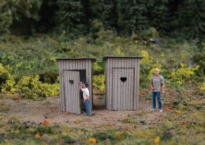 Outhouses -- Laser-Cut Wood Kit - Each: 1/2 x 1/2 x 1′ 1.3 x 1.3 x 2.5cm pkg(2), HO, Walthers SceneMaster 4112