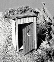 `One Holer` Outhouse Kit pkg(2) -- Standard Type w/Flat Roof Crescent Moon on Positionable Door, HO, B.T.S. 23004