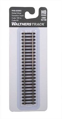 Nickel Silver Transition Track -- Code 100 to Code 83 - 6′ 15.3 cm Long, HO, WalthersTrack 83003