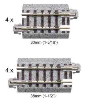 Track Assortment Set B - Unitrack -- 4 Each: 1-1/2` 38mm and 1-5/16` 33mm Straight Sections, N, Kato USA Inc 20092
