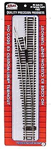 Code 83 Turnout with Nickel-Silver Rail and Brown Ties - Custom Line(R) -- No. 6 Left Han, HO, Atlas Model Railroad Co. 563
