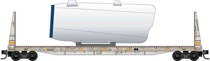 61` 8` Bulkhead Flatcar w/Wind Turbine Nacelle Load - Ready to Run -- Transportation Technology Services PEYX 35487 (For BNSF Wi