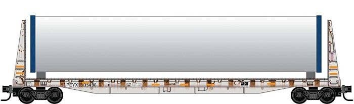 61` 8` Bulkhead Flatcar w/Wind Turbine Components Load - Ready to Run -- Transportation Technology Services PEYX 35490 (For BNSF