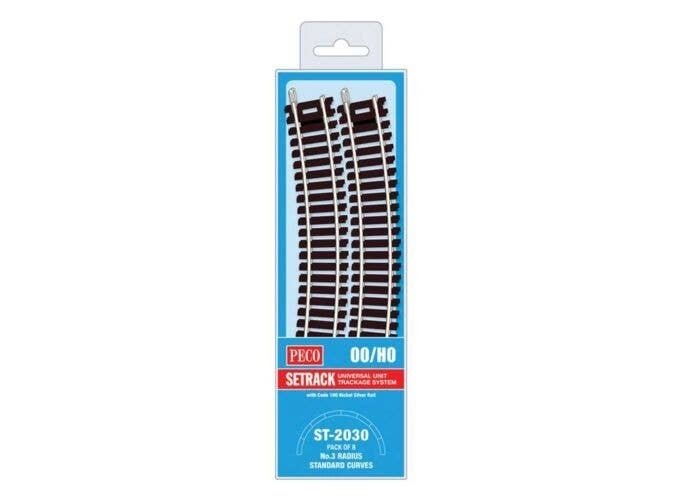 Code 100 Nickel Silver Standard 22.5 Degree Curved Section - Setrack -- 19-7/8′ 50.5cm (3rd) Radius pkg(8, HO, Peco ST2030