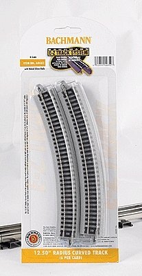 E-Z Track(R) w/Nickel Silver Rail & Gray Roadbed -- 12-1/2′ Radius Curve pkg(6), N, Bachmann Industries 44852