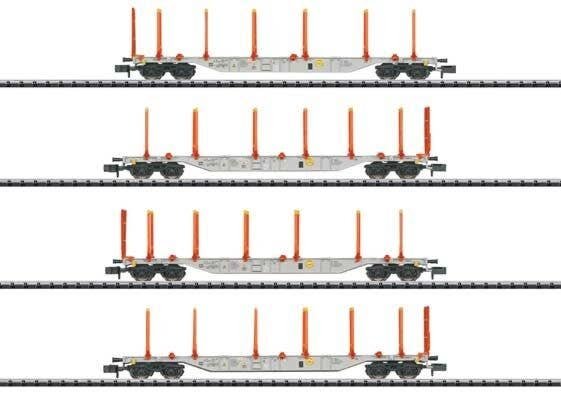 Type Sgns KLV Flatcar w/Log Bunks 4-Pack - Ready-to-Run -- AAE Cargo (Era VI 2014, gray, orange), N, Trix 18710