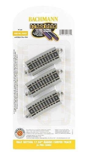 Curved Track w/Nickel Silver Rail & Gray Roadbed - E-Z Track(R) -- 17-1/2′ Radius Half Sectio, N, Bachmann Industries 44825