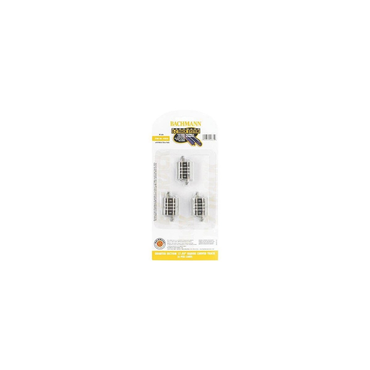 Curved Track w/Nickel Silver Rail & Gray Roadbed - E-Z Track(R) -- 17-1/2′ Radius Quarter Sec, N, Bachmann Industries 44835