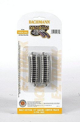 E-Z Track(R) w/Nickel Silver Rail & Gray Roadbed -- 19′ Radius Curve Half Section pkg(6), N, Bachmann Industries 44856