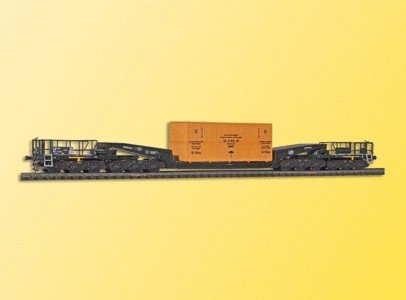 Depressed Center 12-Axle Heavy-Duty Flatcar w/Load - Kit -- DB (black, white) w/Large Shipping Crate Load, HO, Kibri 16510