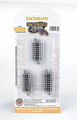 Curved Track w/Nickel Silver Rail & Gray Roadbed - E-Z Track(R) -- 12-1/2′ Radius Quarter Sec, N, Bachmann Industries 44832