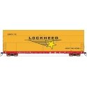 Sky Box Aerospace Flatcar with Cover - Ready to Run -- Santa Fe (red, white, Lockheed Cover, yellow), HO, Intermountain Railway 