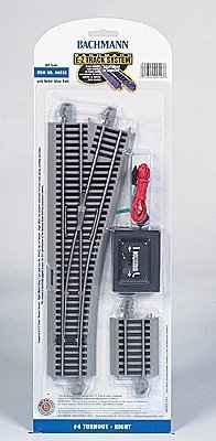 E-Z Track(R) w/Nickel Silver Rail & Gray Roadbed -- 4 Turnout Right, HO, Bachmann Industries 44558