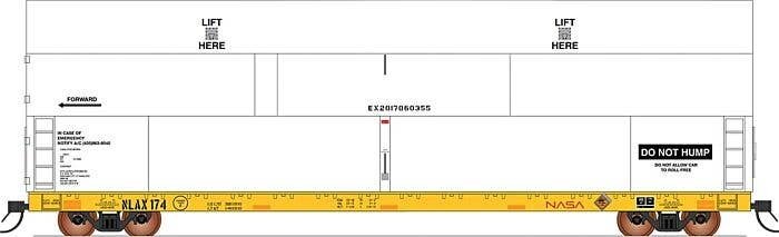 Sky Box Aerospace Flatcar with Cover - Ready to Run -- NASA NLAX (yellow, white Cover), N, Intermountain Railway Company 6700004