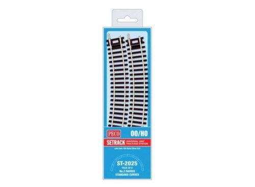 Code 100 Nickel Silver Standard 22.5 Degree Curved Section - Setrack -- 17-1/4′ 43.8cm (2nd) Radius pkg(8, HO, Peco ST2025