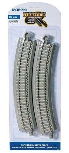 Curved Track with Nickel Silver Rail, Gray Roadbed, Concrete Ties - E-Z Trac -- 18′ 45.7cm , HO, Bachmann Industries 44701