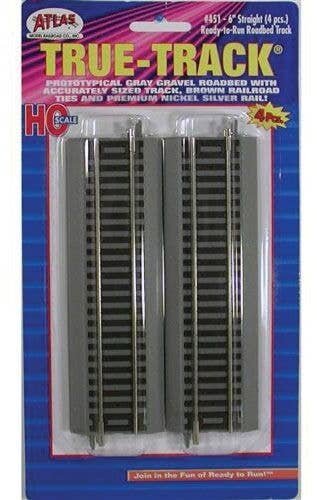 True-Track(R) Code 83 Track & Roadbed System -- Straight Section - 6′ 15.2cm pkg(4), HO, Atlas Model Railroad Co. 451