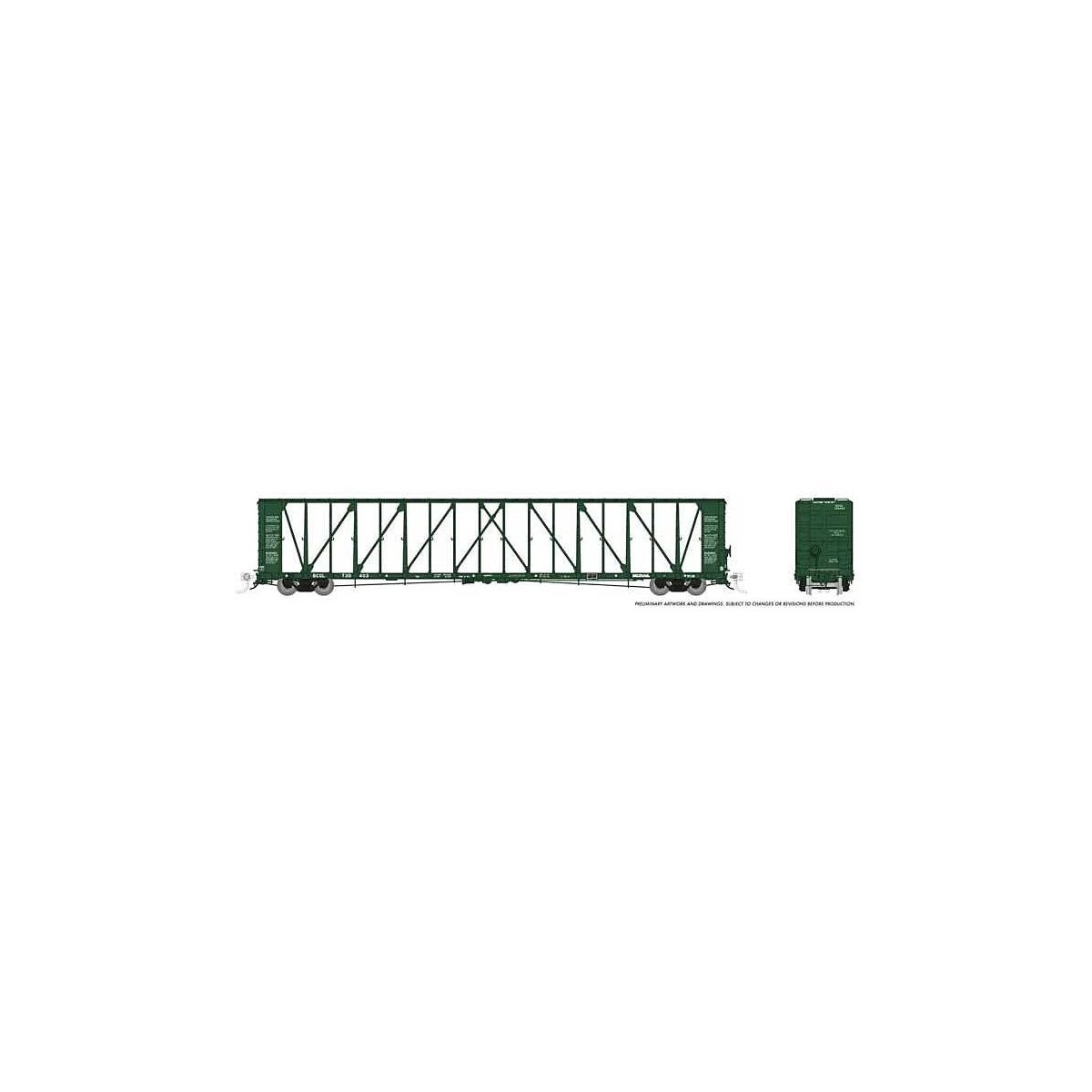 NSC 73′ Centerbeam Flatcar 6-Pack - Ready to Run -- BC Rail (green), HO, Rapido Trains Inc 174001