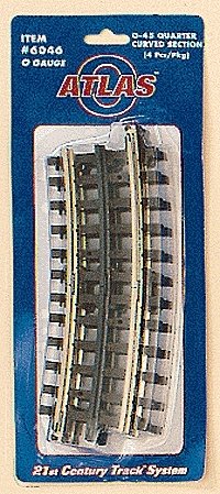 21st Century Track System(TM) Nickel Silver Rail w/Brown Ties - 3-Rail -- O-45 Quarter Curved Section, O, Atlas O 6046