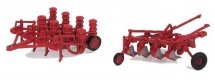 Farm Plow and Planter - Assembled -- Red, HO, Walthers SceneMaster 4162
