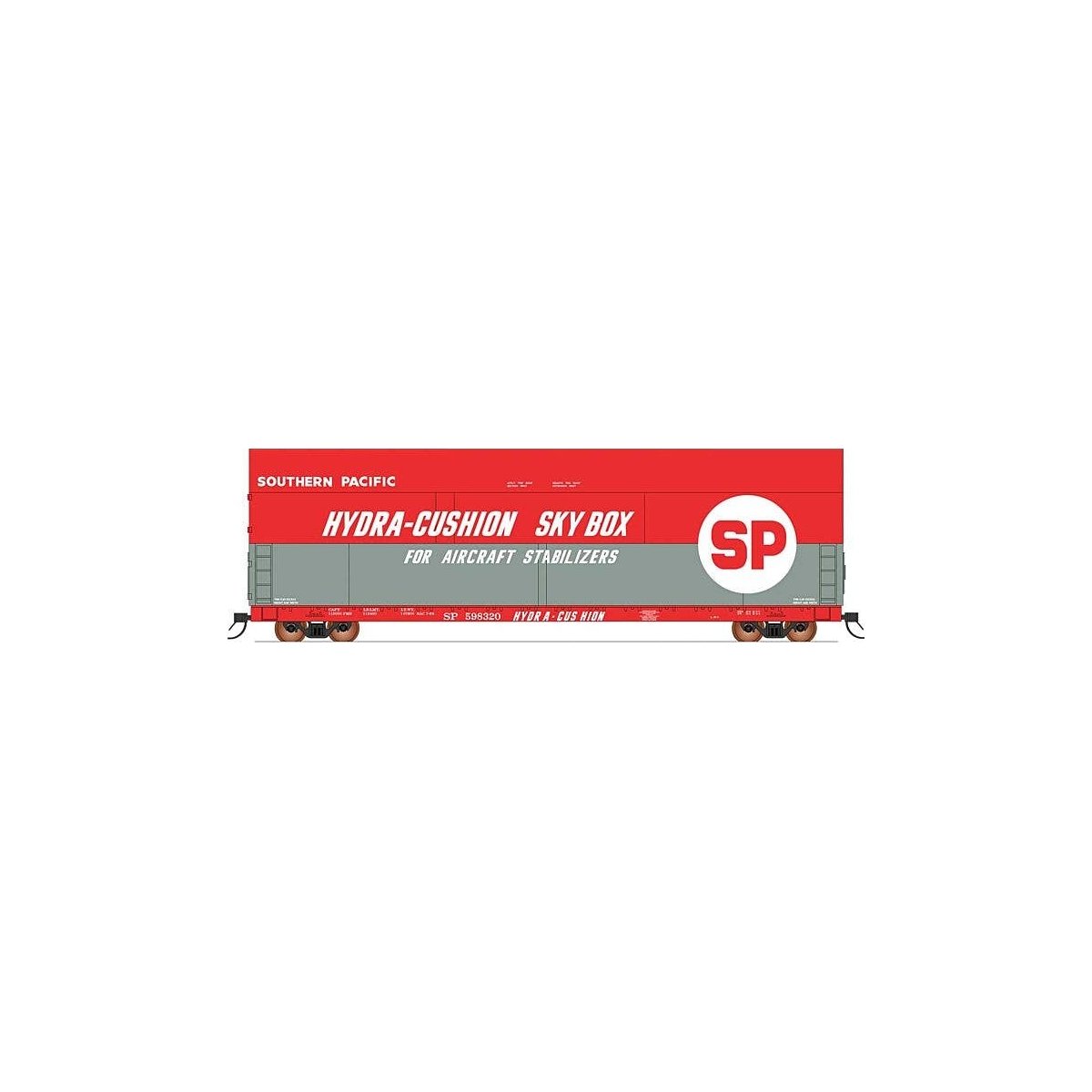 Sky Box Aerospace Flatcar with Cover - Ready to Run -- Southern Pacific (red, gray, white), HO, Intermountain Railway Company 47