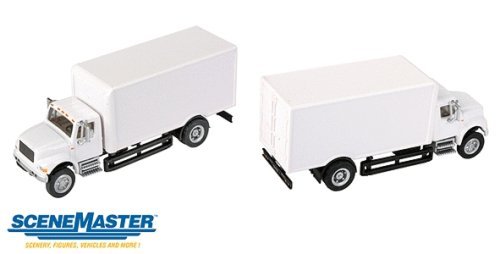International(R) 4900 Single-Axle Box Van - Assembled -- White Cab & Box, HO, Walthers SceneMaster 11290