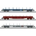 Type Rnss Flatcar 3-Pack - Ready to Run -- 2 Luxembourg State Railroad CFL & Belgian State Railroad SNCB Cars, N, Trix 18723