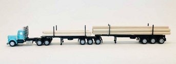 Peterbilt Super-B Tractor w/Log Trailer & Load - Assembled -- Light Blue, Black, HO, Herpa Models 6613