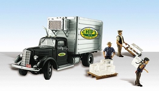 Chip′s Ice Truck - Assembled - AutoScenes(R) -- Reefer Van, Figures & Accessories, HO, Woodland Scenics 5557