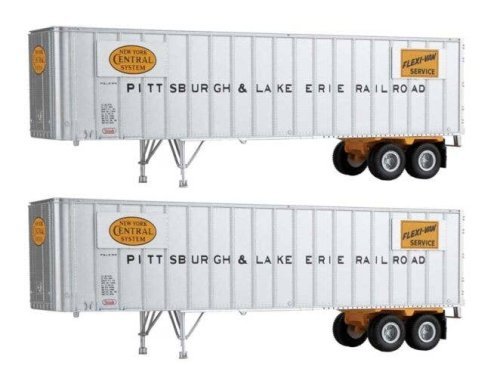 Flexi-Van 40′ Trailer 2-Pack - Assembled -- Pittsburgh & Lake Erie (yellow NYC logo, Flexi-V, HO, Walthers SceneMaster 2611