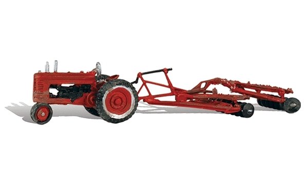AutoScenes(R) - Assembled -- Farm Tractor & Disc, HO, Woodland Scenics 5564