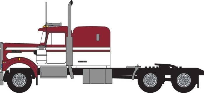 1970s Kenworth W900 Seminole Tractor w/60′ VIT Sleeper Cab - Assembled -- Red, White, N, Trainworx Inc 49042
