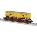 PS-4 50` TOFC Flatcar w/2 20` Piggyback Trailers - 3-Rail - Ready to Run -- Missouri Pacific 99402 (Boxcar Red, yellow T&P Trail