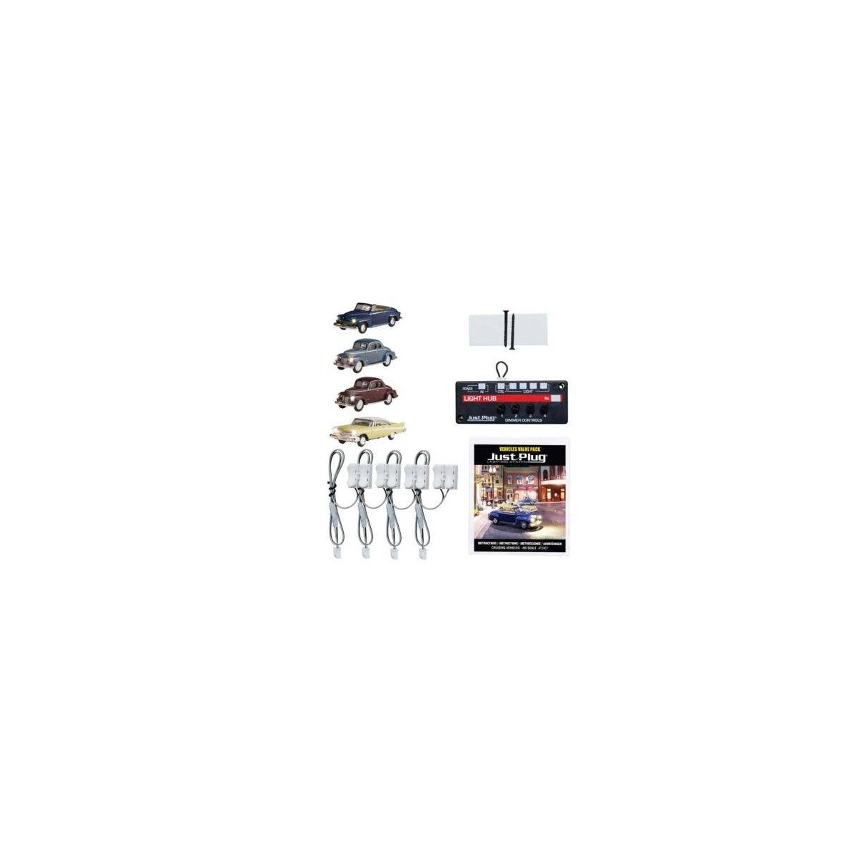 Cruising Vehicles - Just Plug Value Pack -- 1 Each: City Classic, Station Wagon, Cool Convertibl, HO, Woodland Scenics 5907