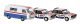 Korsika 78 Race Set - Assembled -- Fiat Service Van, 2 Fiat 131 Abarth (10, 3, white, blue, , HO, Brekina Automodelle 22664