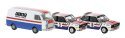 Korsika 78 Race Set - Assembled -- Fiat Service Van, 2 Fiat 131 Abarth (10, 3, white, blue, , HO, Brekina Automodelle 22664